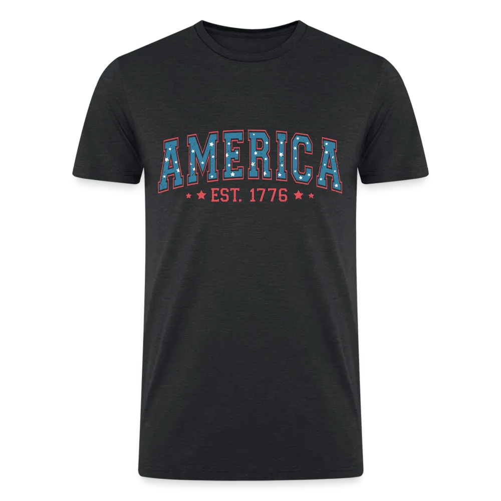 Vintage Americana: Tri-Blend Organic 4th of July Shirt with 'America' Est. 1776