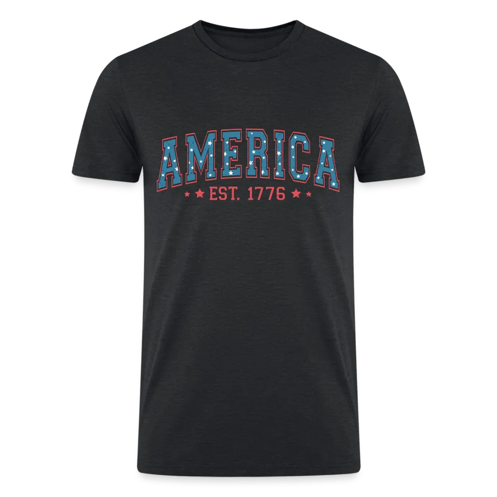 Vintage Americana: Tri-Blend Organic 4th of July Shirt with 'America' Est. 1776