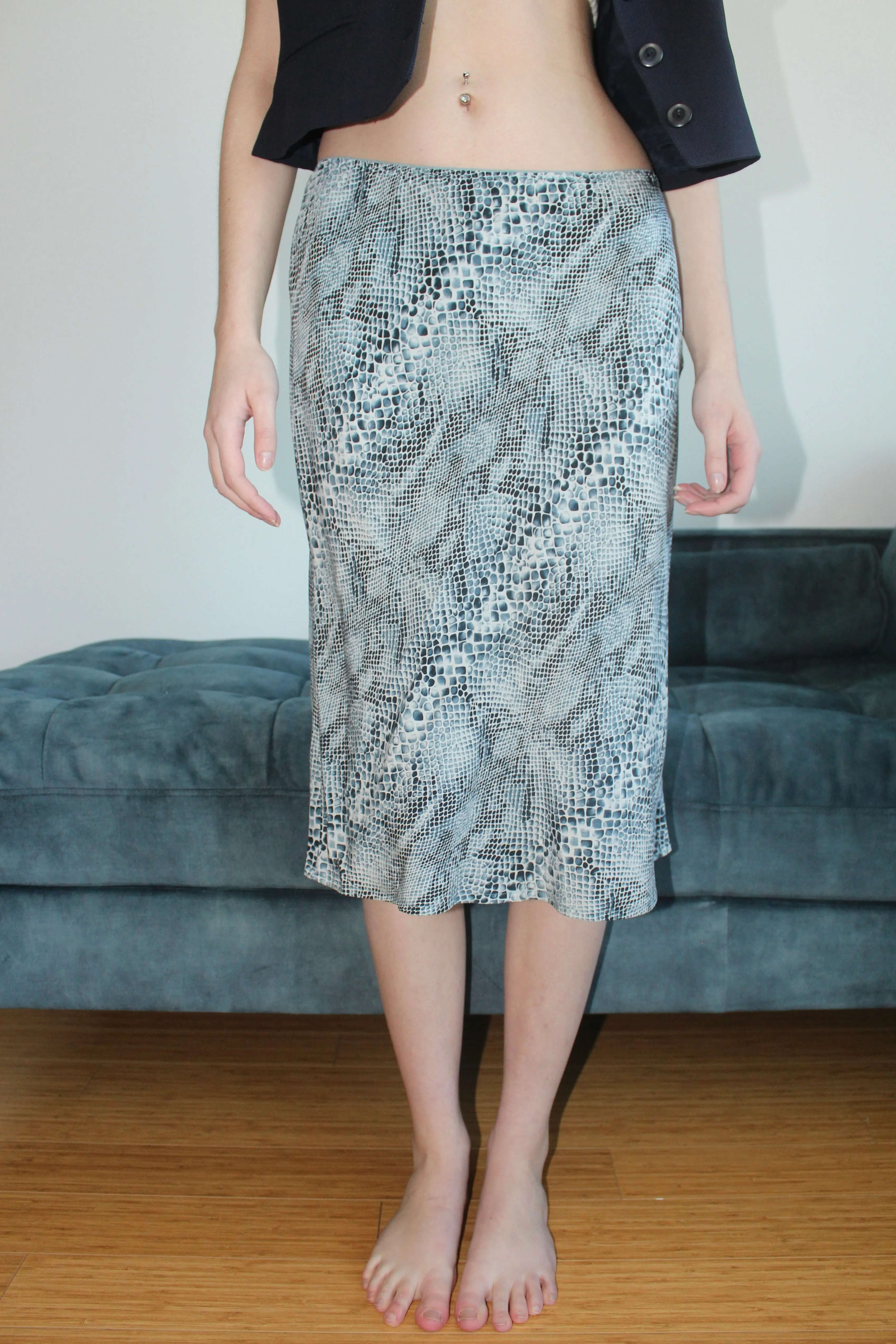 Vintage Retro Silk Snakeskin Midi Skirt (XS/S)