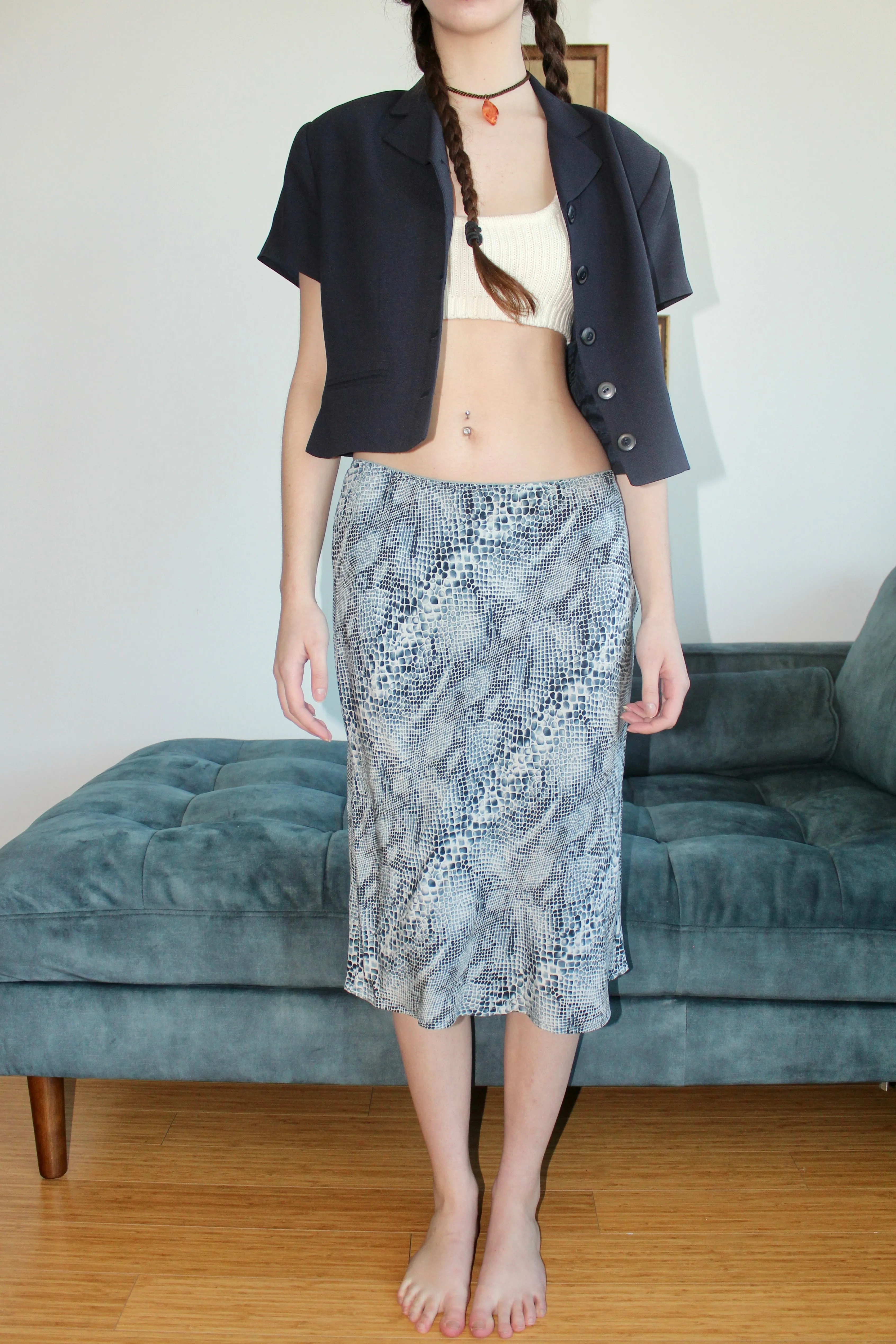 Vintage Retro Silk Snakeskin Midi Skirt (XS/S)