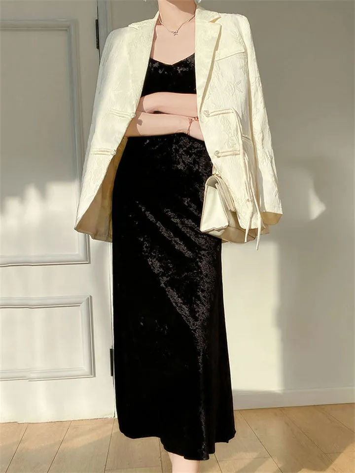 Vogue Satin Jacquard Notched Collar Tassel Jacket for Women