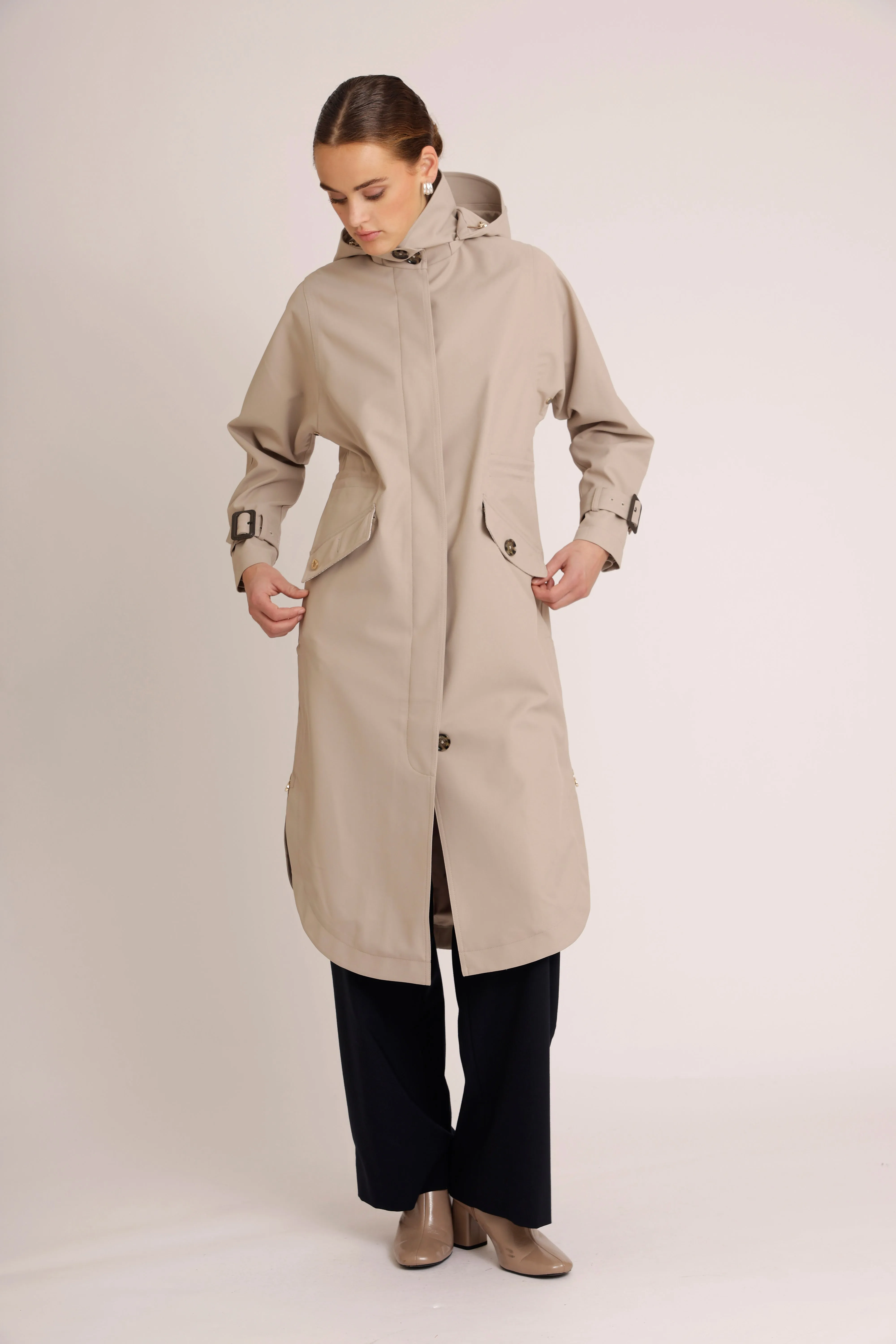 Waterproof Luxury Tailored Poncho | Greige