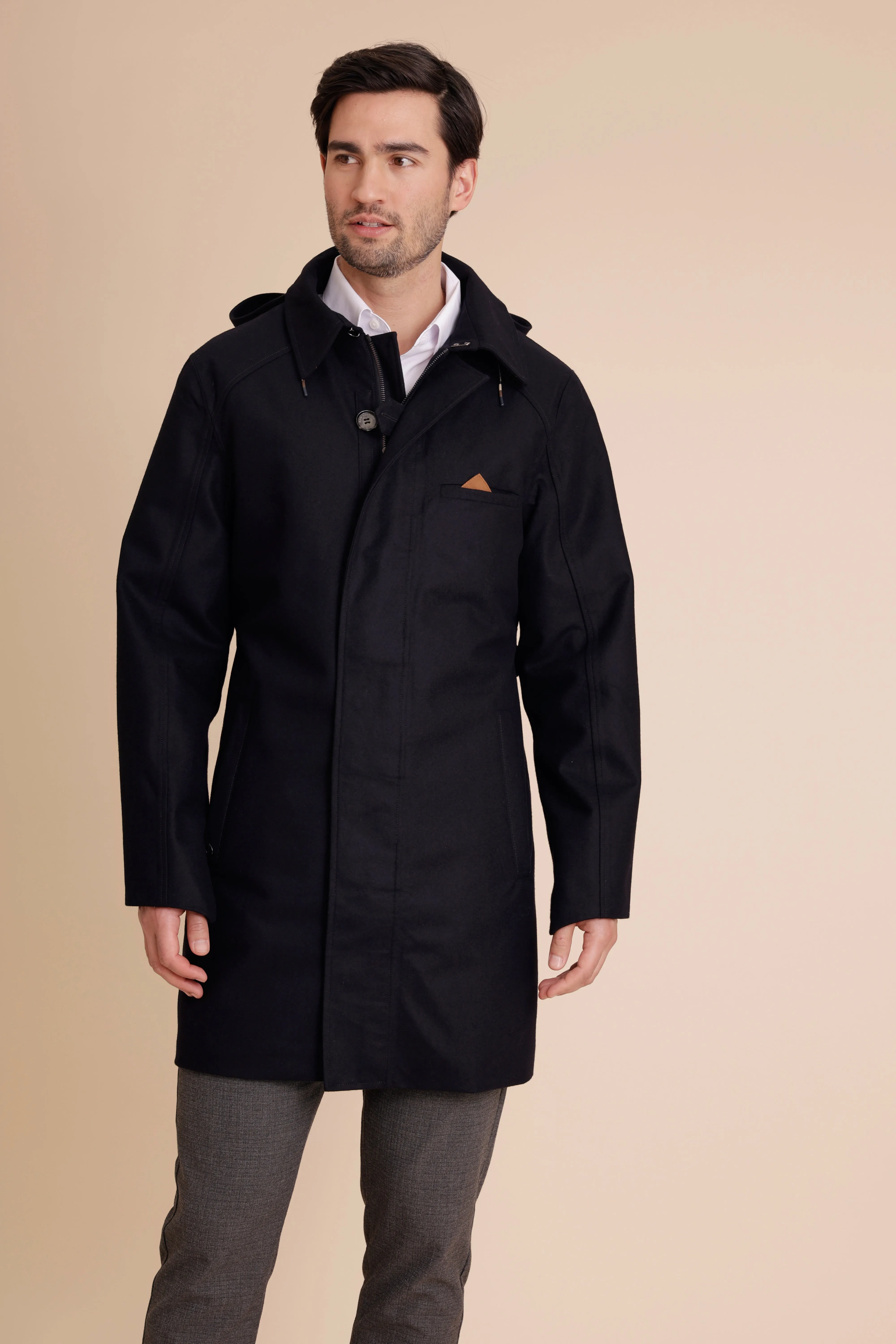 Waterproof Straight Fit Trenchcoat  | Navy Wool