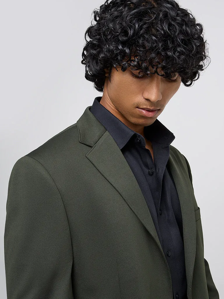 WES Formals Dark Green Slim-Fit Blazer