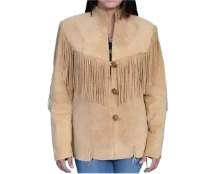 Western Fringe Beige Suede Leather Jacket Coat for Women Cowgirl WFJ206