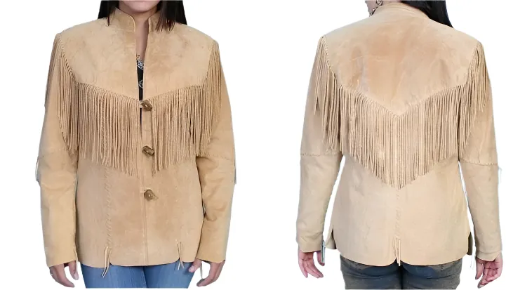 Western Fringe Beige Suede Leather Jacket Coat for Women Cowgirl WFJ206