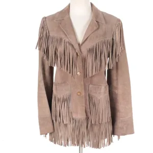 Western Fringe Beige Suede Leather Jacket Coat for Women Cowgirl WFJ210