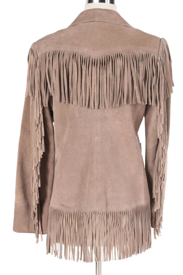 Western Fringe Beige Suede Leather Jacket Coat for Women Cowgirl WFJ210