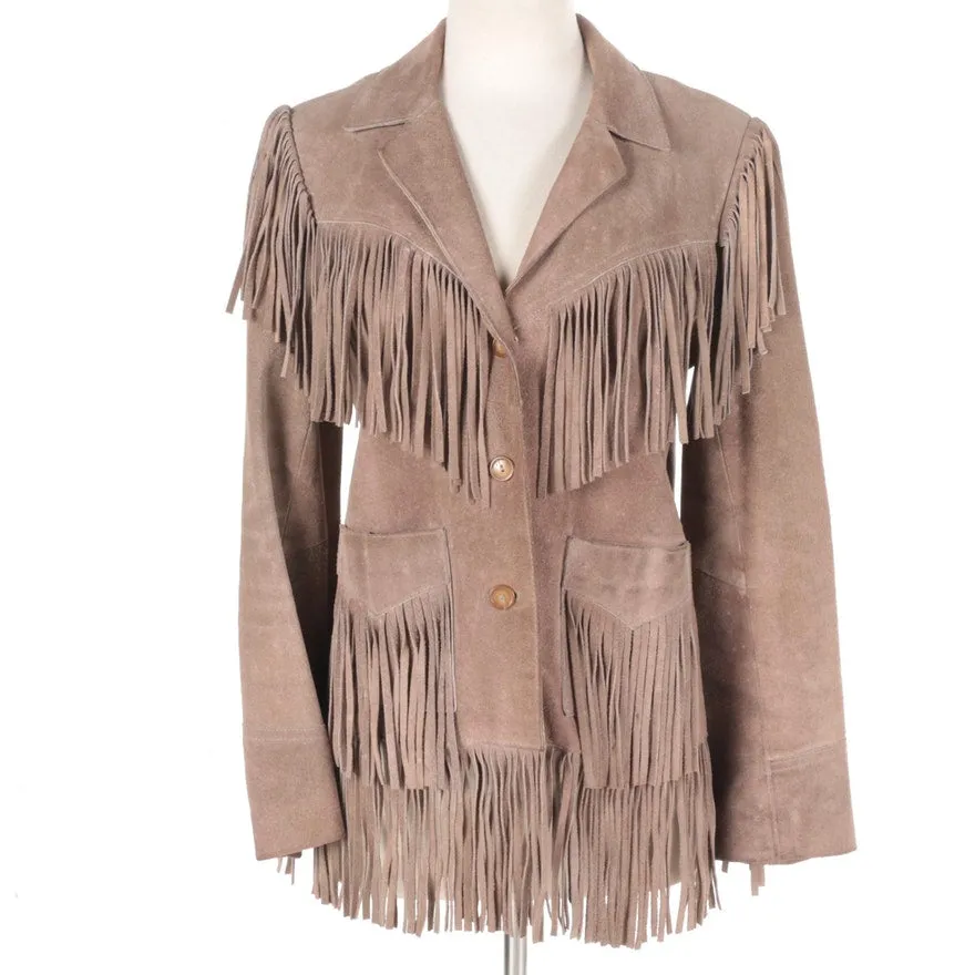 Western Fringe Beige Suede Leather Jacket Coat for Women Cowgirl WFJ210