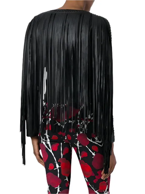 Western Long Fringe Black Leather Jacket for Women Cowgirl WFJ758