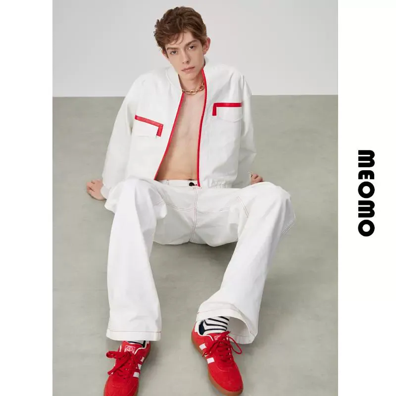 White and Red Faux Leather Jacket