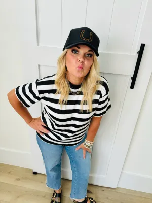 Women Basics High Neck Striped T-Shirt