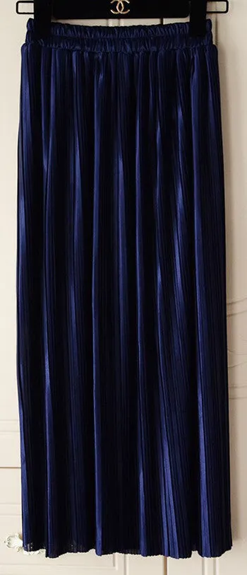 Women Fashion Gold Sequined Skirts Female Black Red Green High Waist Pleated Midi Novelty Midi Skirts