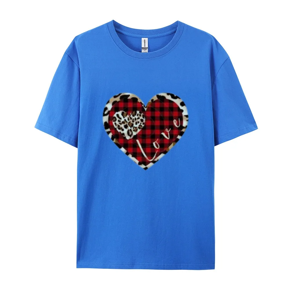 Women Love Leopard Heart Valentine's Day Print  Graphic T-shirt