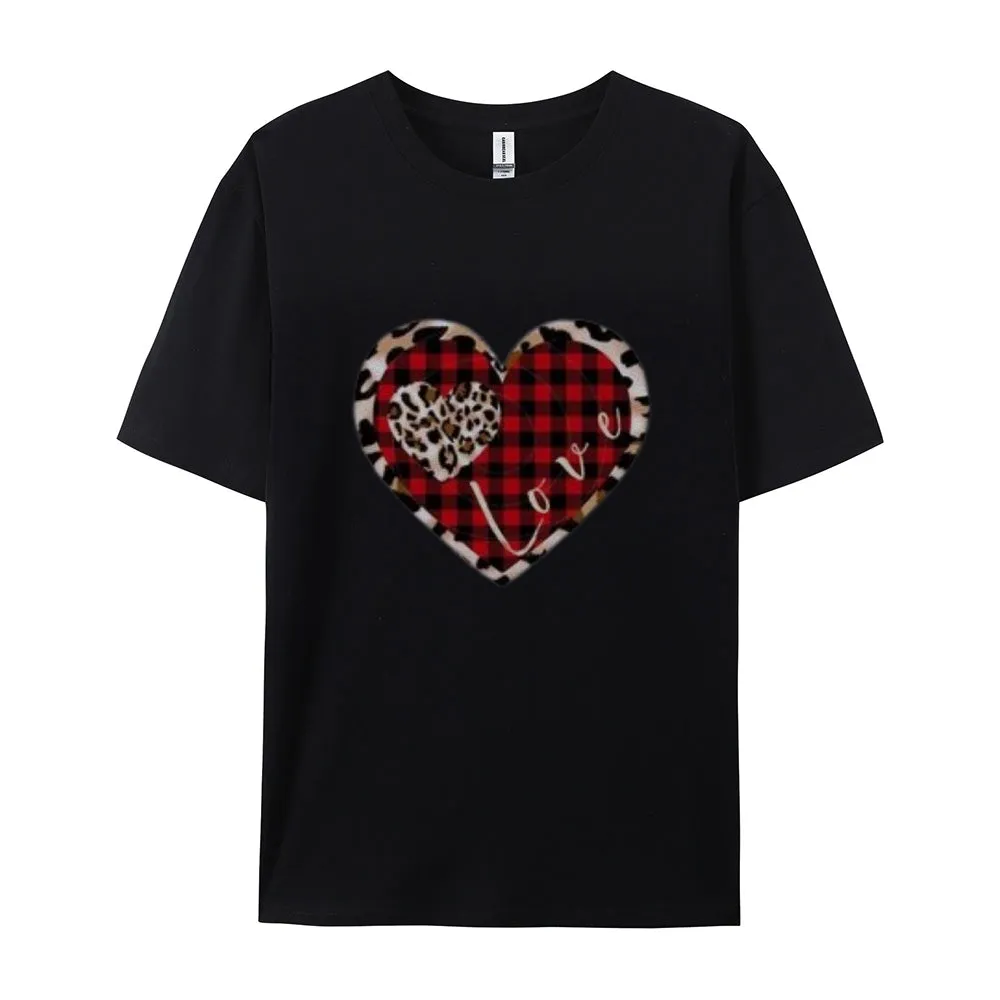 Women Love Leopard Heart Valentine's Day Print  Graphic T-shirt