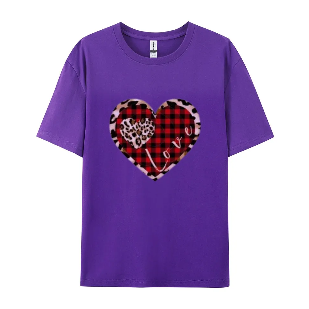 Women Love Leopard Heart Valentine's Day Print  Graphic T-shirt