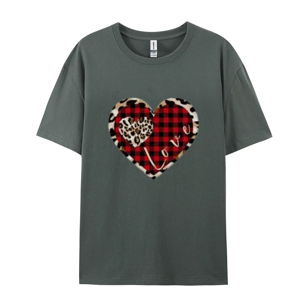 Women Love Leopard Heart Valentine's Day Print  Graphic T-shirt
