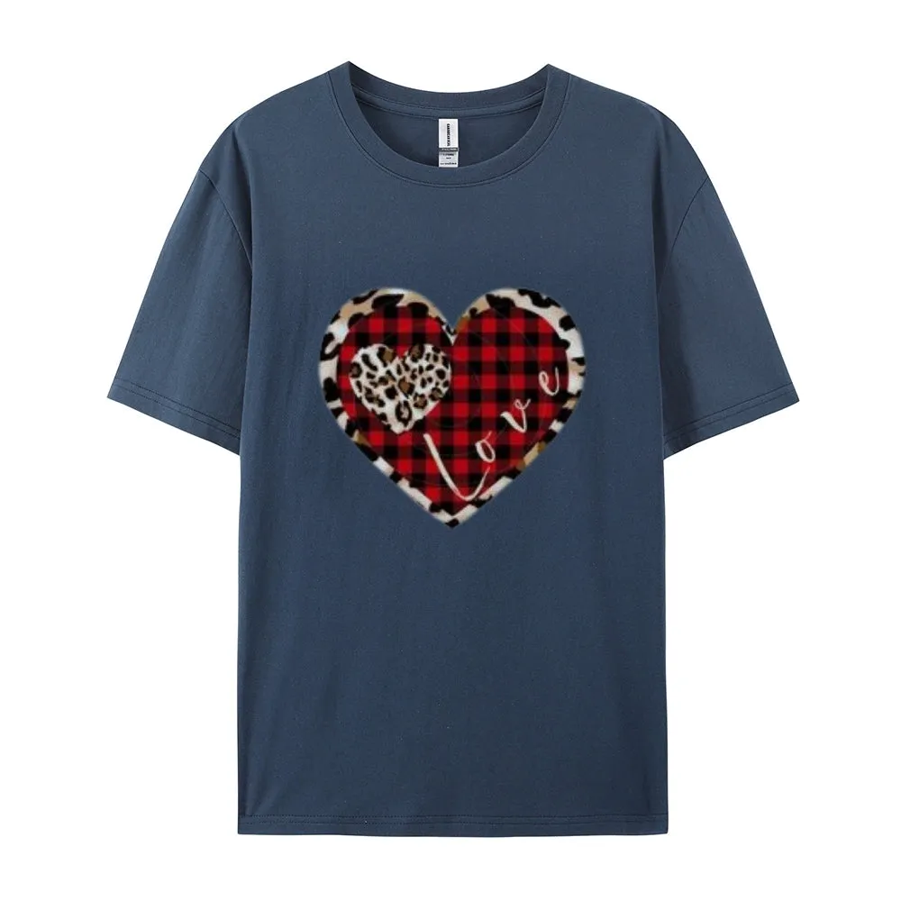 Women Love Leopard Heart Valentine's Day Print  Graphic T-shirt