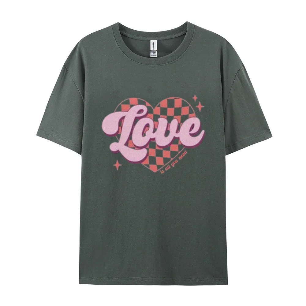 Women Love Pink Heart Valentine's Day Print  Graphic T-shirt