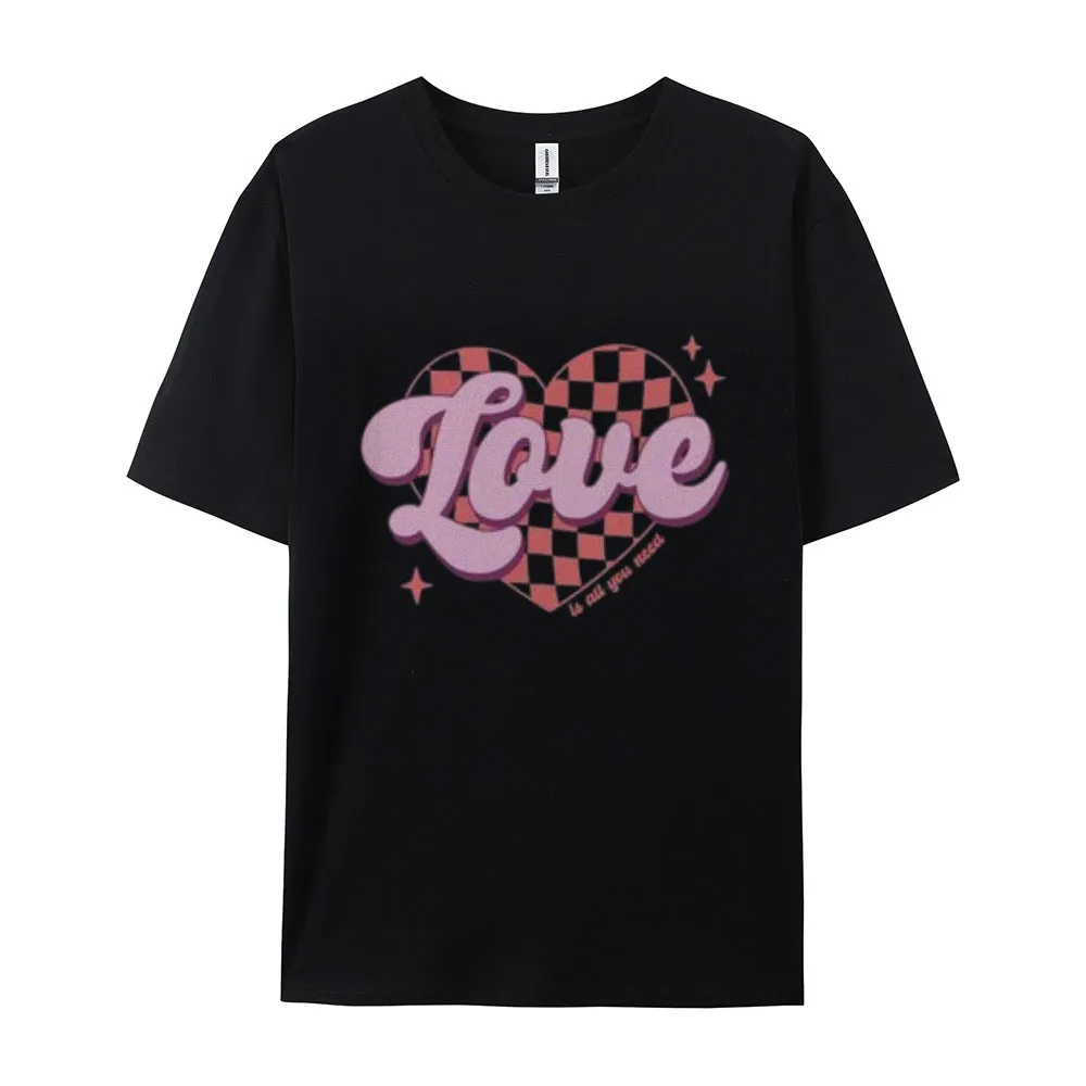 Women Love Pink Heart Valentine's Day Print  Graphic T-shirt