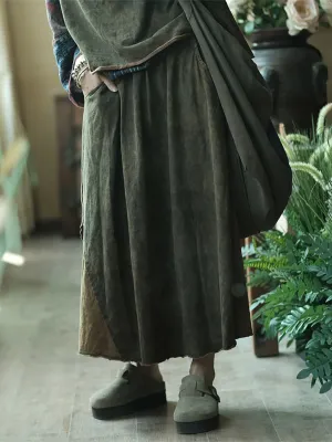 Women Summer Vintage Spliced Worn Loose Cotton Skirt