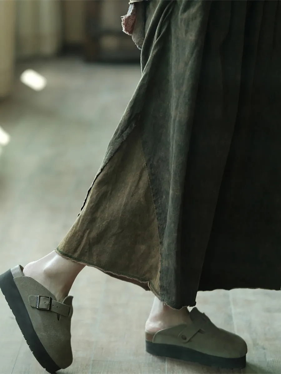 Women Summer Vintage Spliced Worn Loose Cotton Skirt