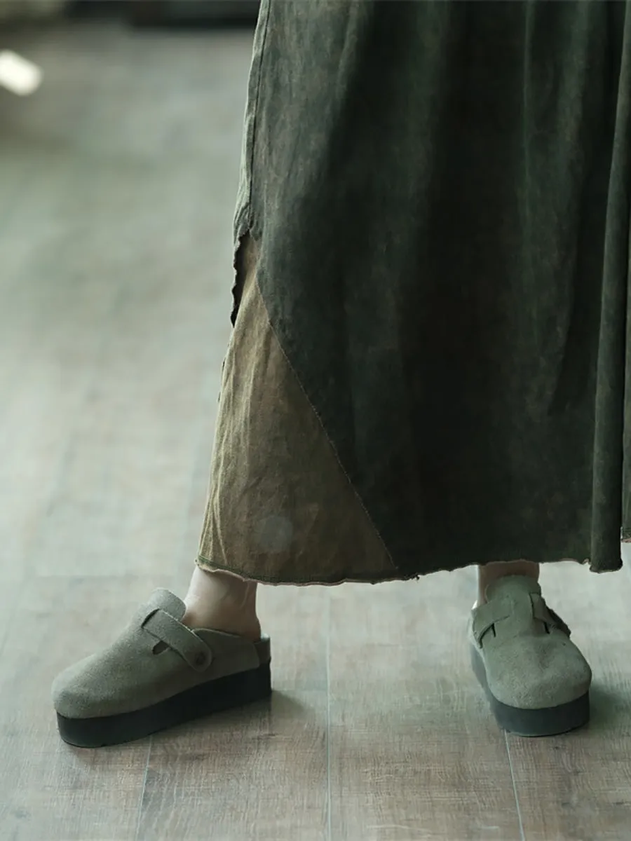 Women Summer Vintage Spliced Worn Loose Cotton Skirt