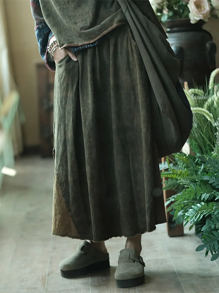 Women Summer Vintage Spliced Worn Loose Cotton Skirt