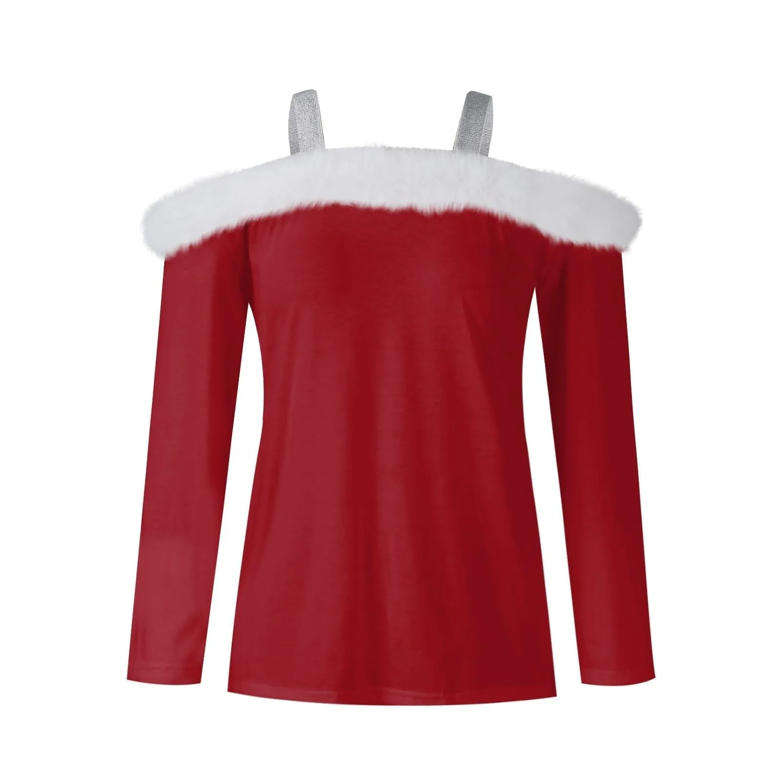 Women's Christmas Holiday Tops Sexy T-Shirts Faux Fur Plush Neck Shirts Long Sleeve Going Out Nightout Tunic Blouse