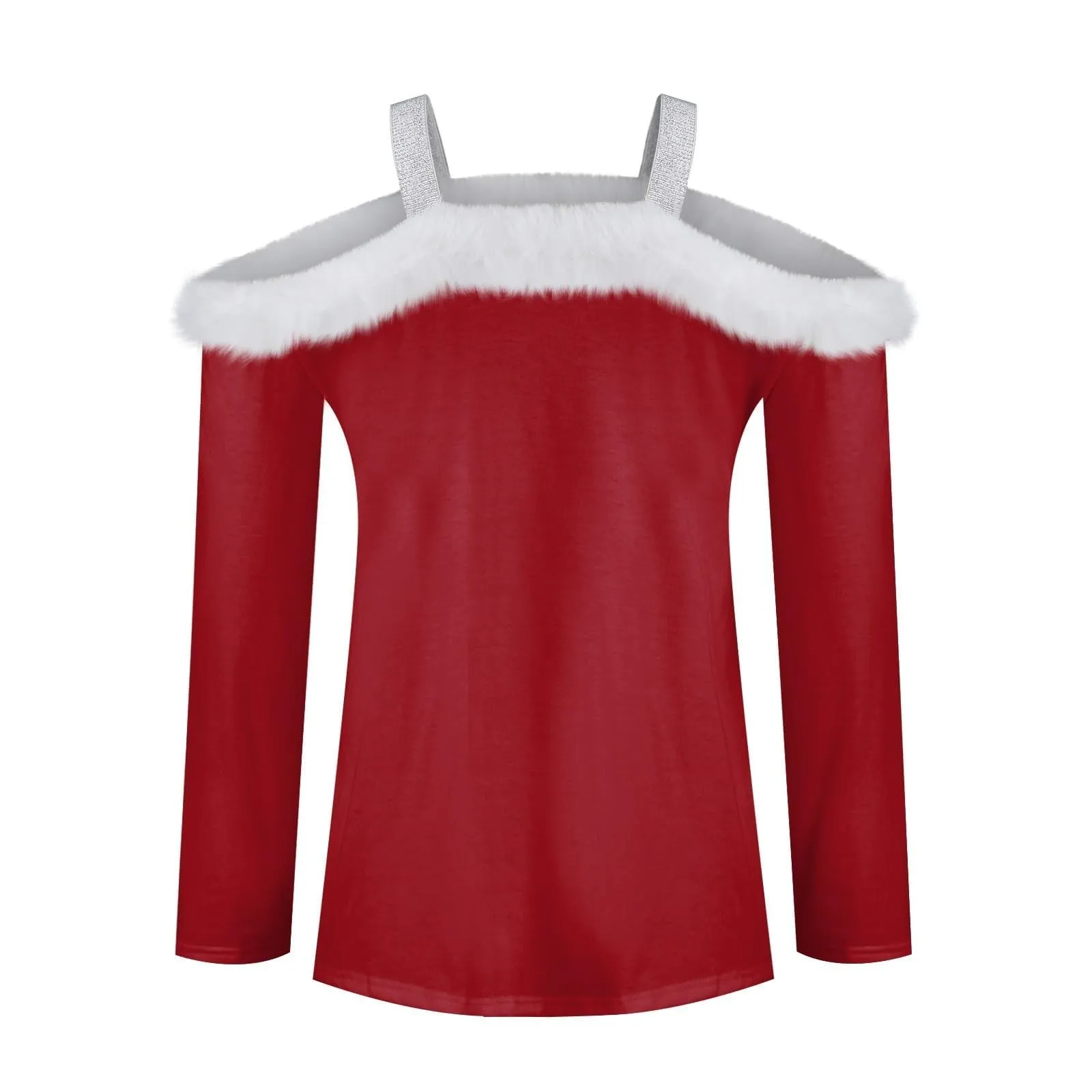 Women's Christmas Holiday Tops Sexy T-Shirts Faux Fur Plush Neck Shirts Long Sleeve Going Out Nightout Tunic Blouse