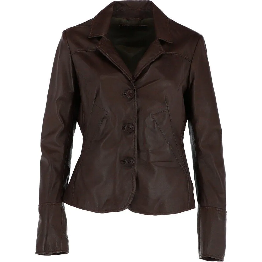 Women's Dark Brown Leather Blazer