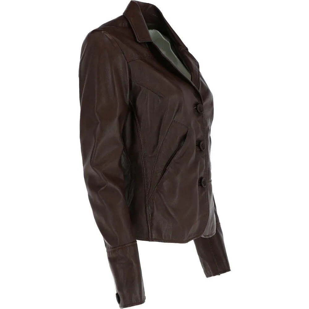 Women's Dark Brown Leather Blazer