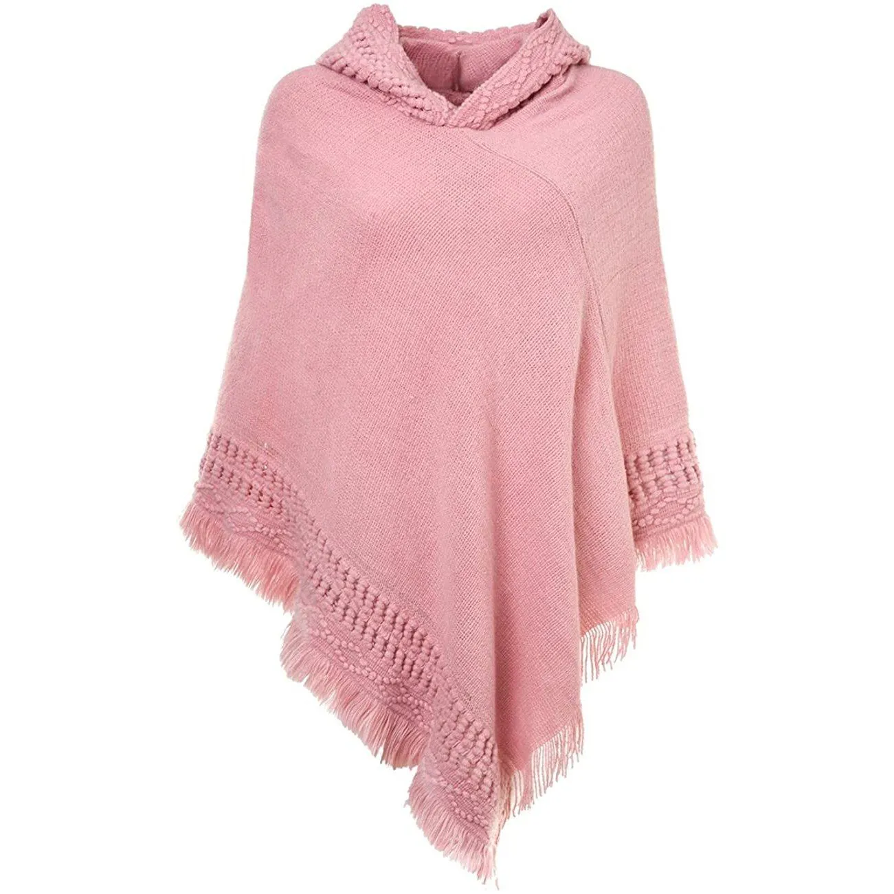 Womens Hooded Cape with Fringed Hem Crochet Poncho Knitting Patterns