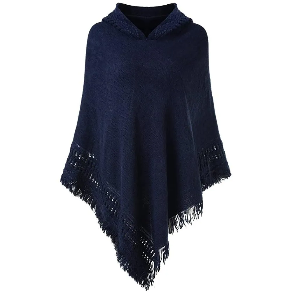 Womens Hooded Cape with Fringed Hem Crochet Poncho Knitting Patterns