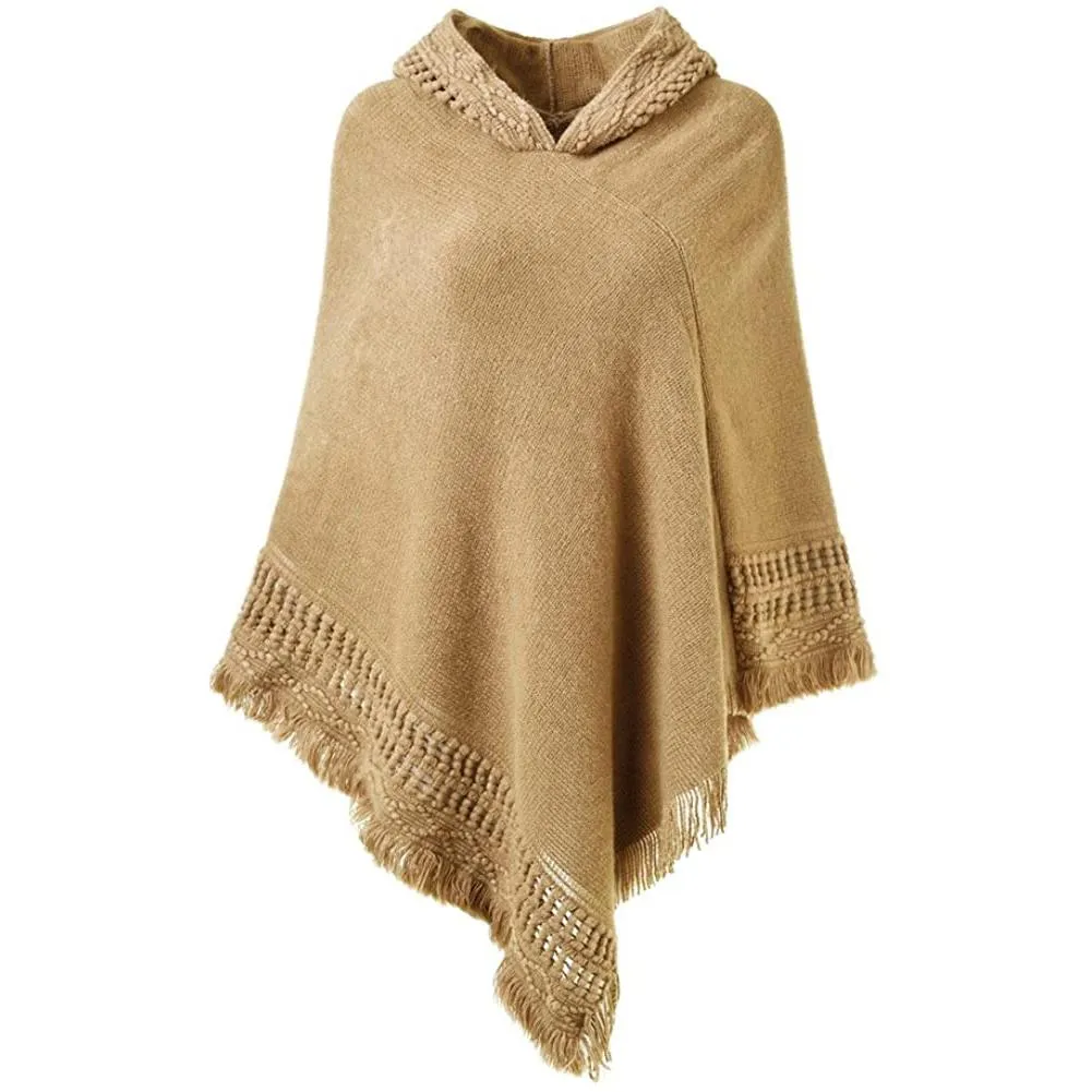 Womens Hooded Cape with Fringed Hem Crochet Poncho Knitting Patterns