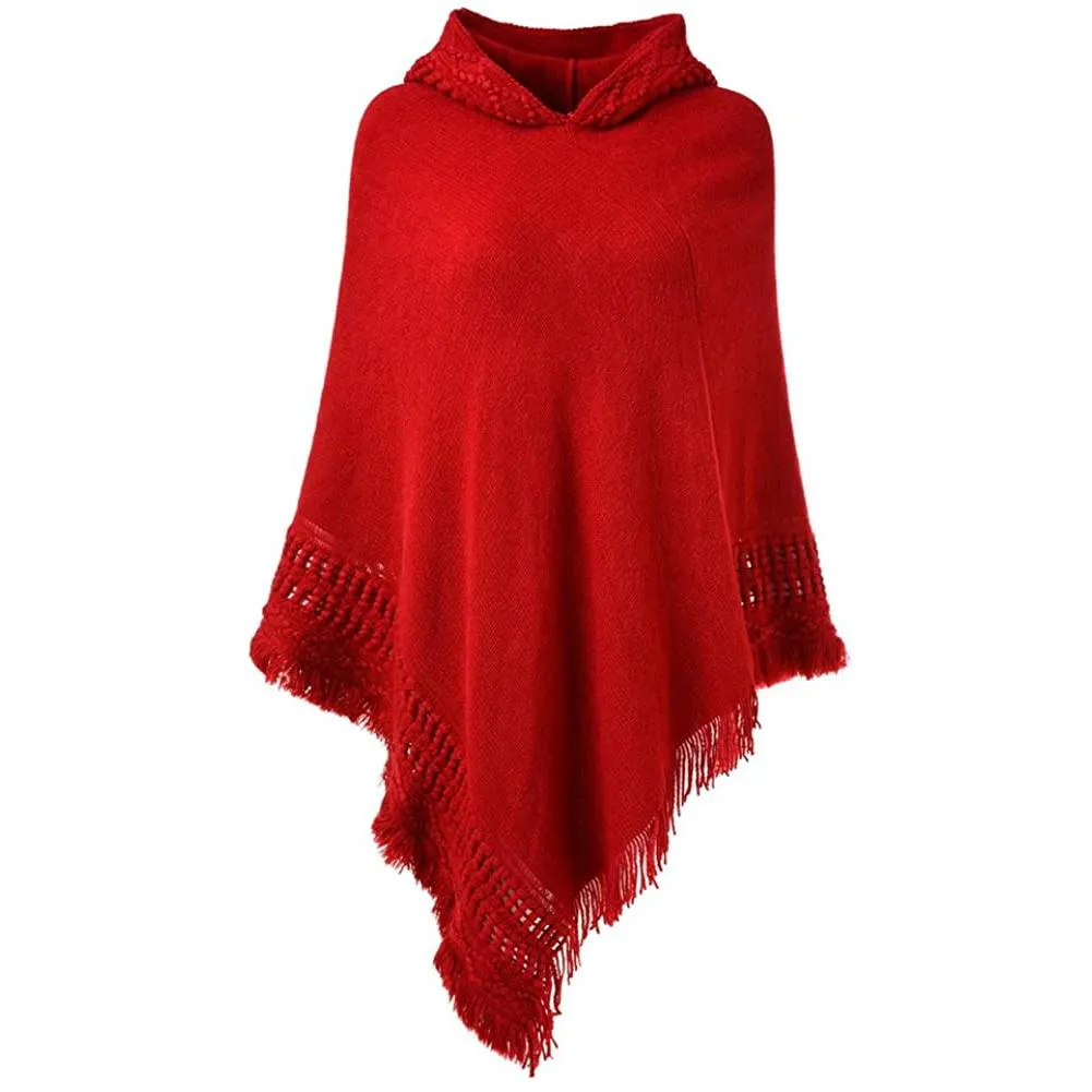 Womens Hooded Cape with Fringed Hem Crochet Poncho Knitting Patterns