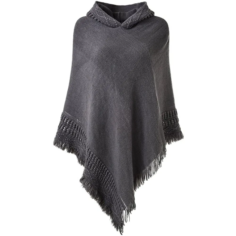 Womens Hooded Cape with Fringed Hem Crochet Poncho Knitting Patterns