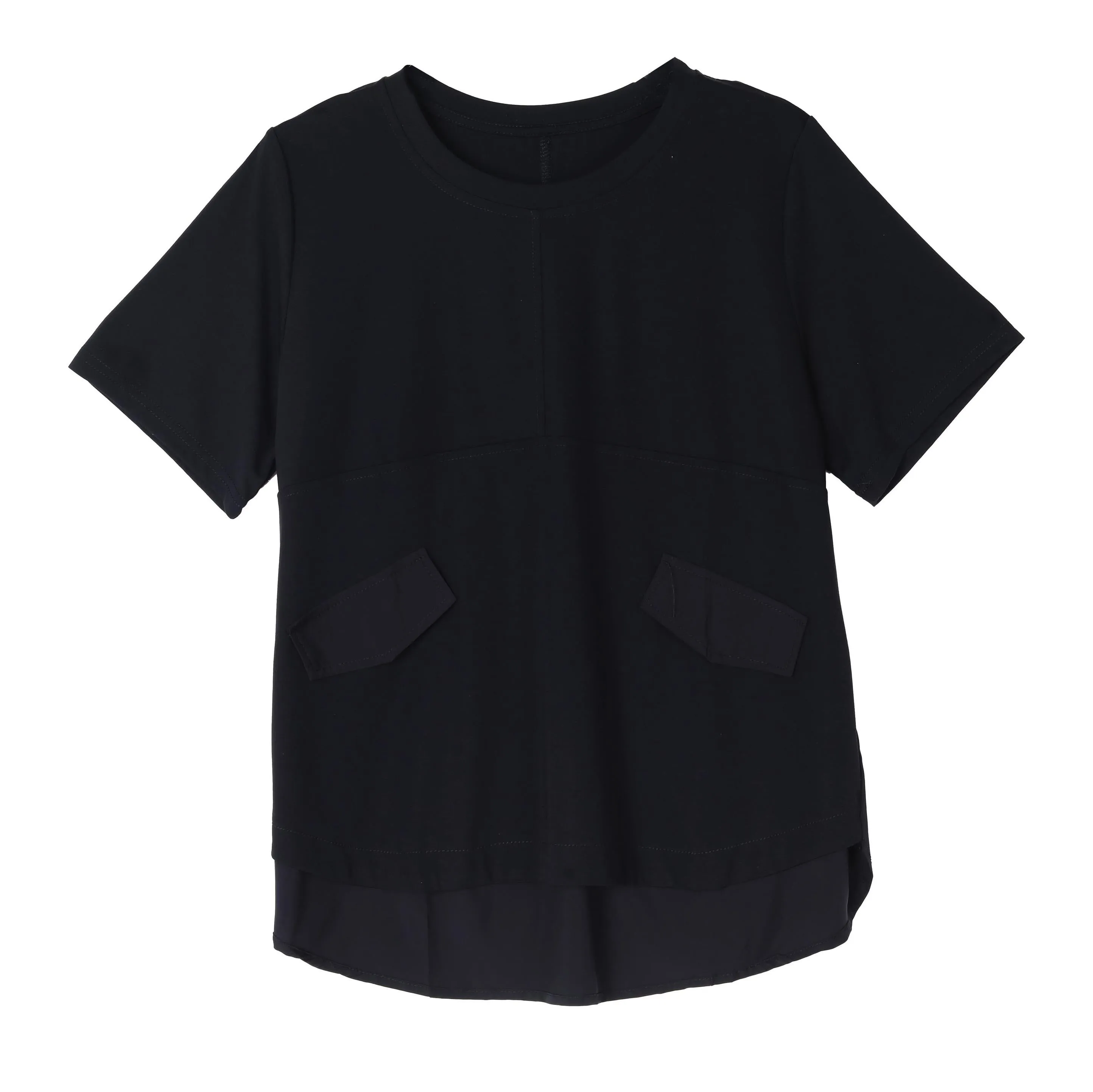 Women's Relaxed-Fit T-Shirt Featuring Chic Round Neckline and Patchwork Design
