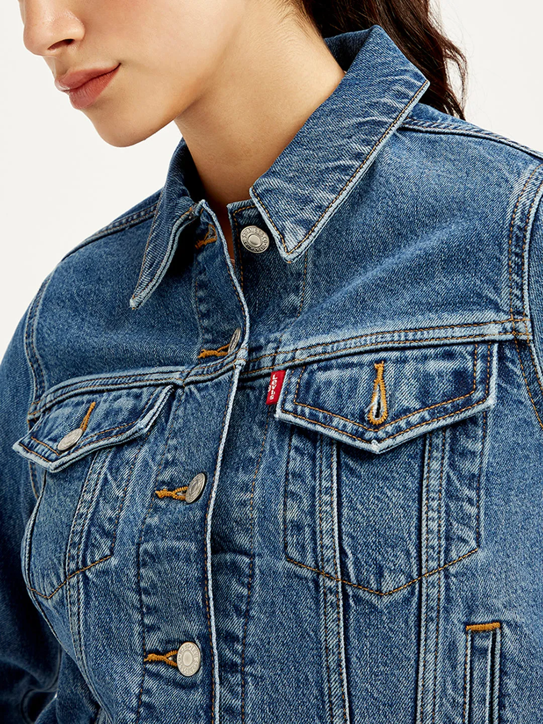 Women's Solid Blue Spread Collar Jacket