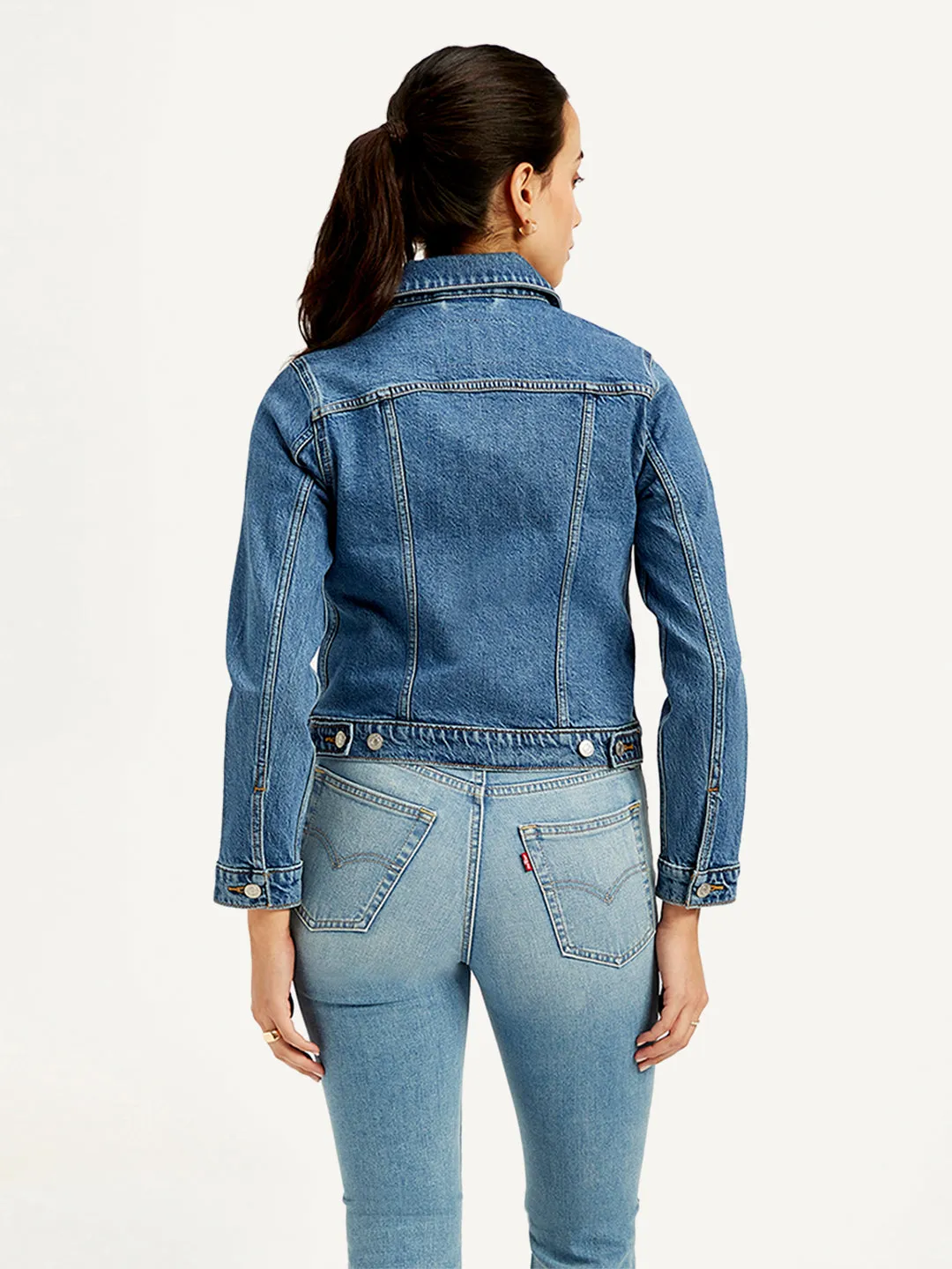 Women's Solid Blue Spread Collar Jacket