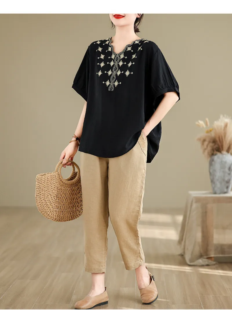 Women's Stylish and Comfortable Embroidery Loose T-shirts Tops