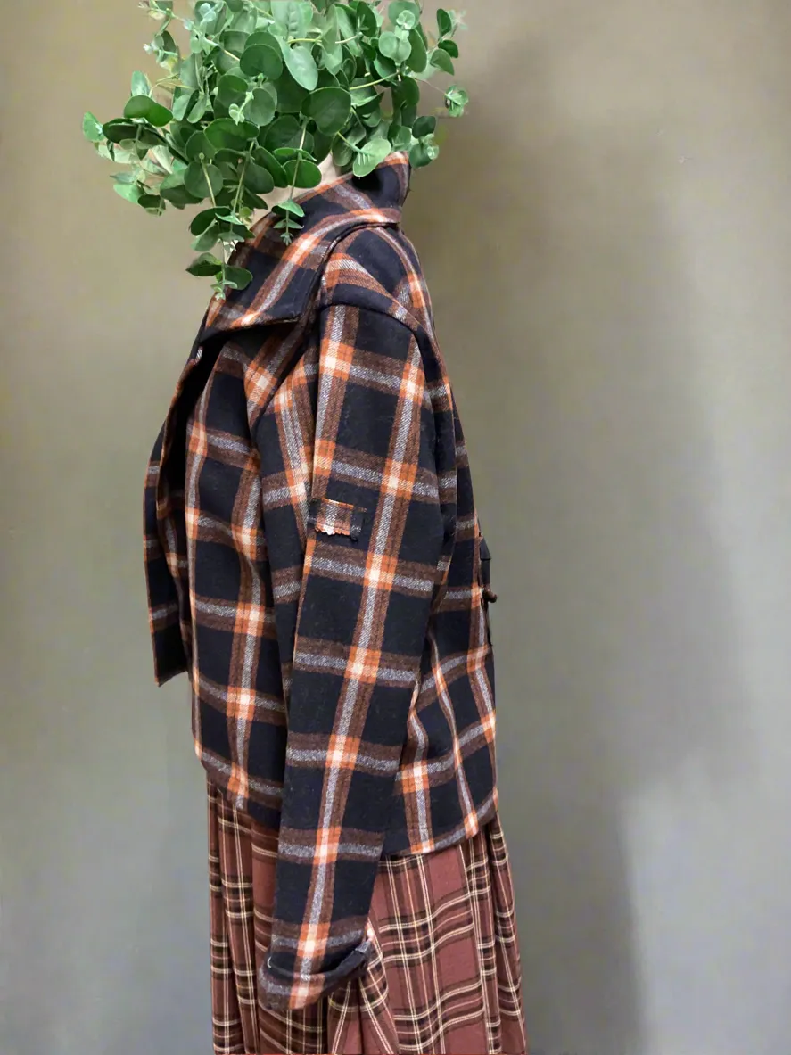 Wool Jacket - NAVY & RUST CHECK