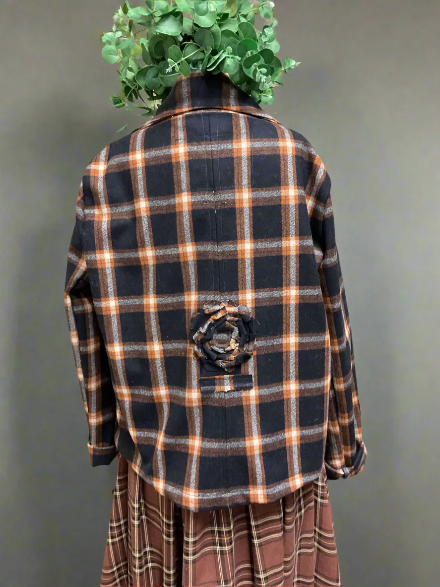 Wool Jacket - NAVY & RUST CHECK