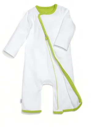 zip-up onesie - white & green