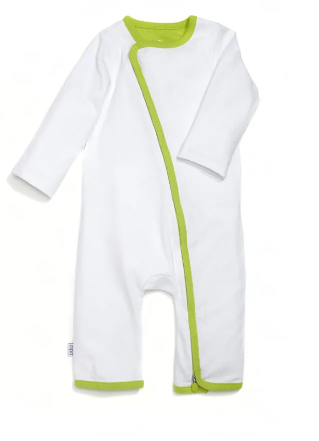 zip-up onesie - white & green
