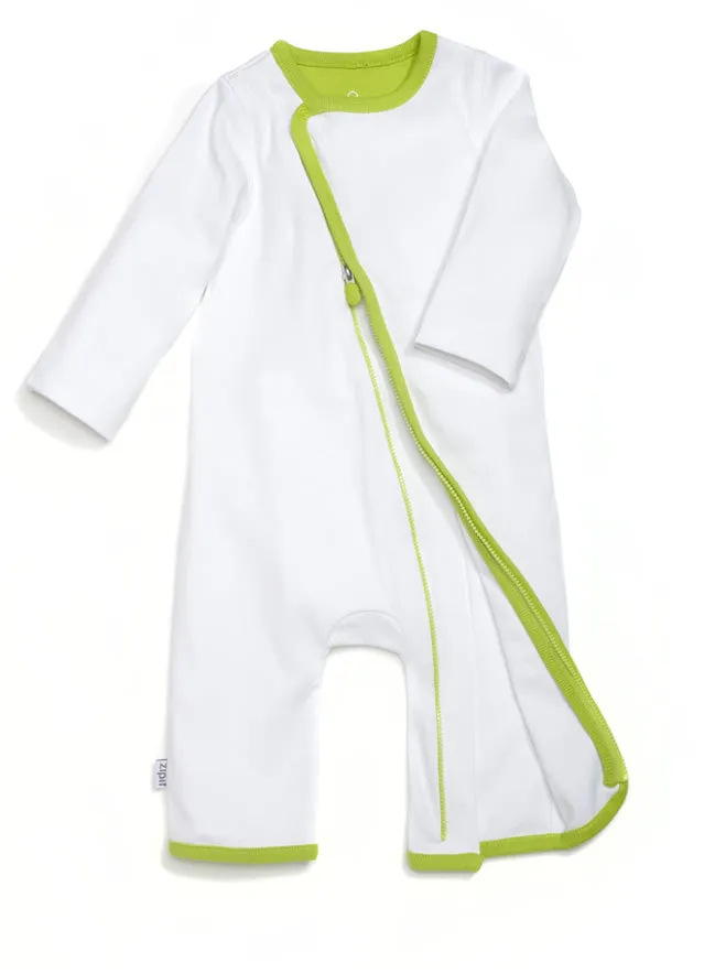 zip-up onesie - white & green